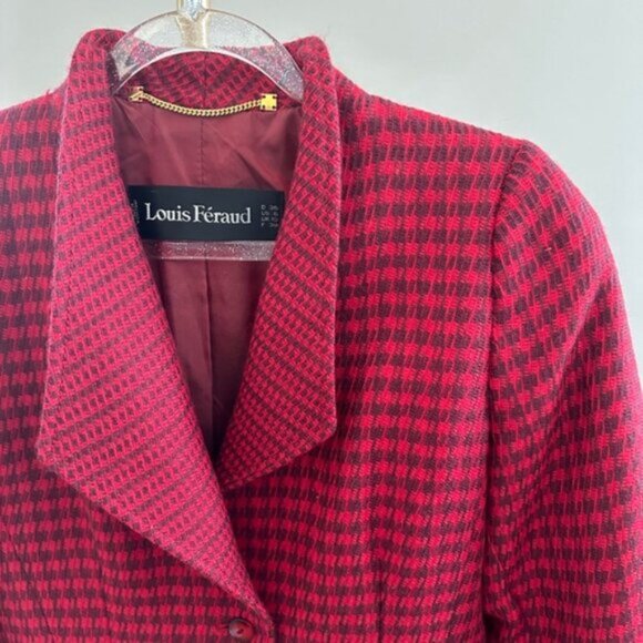 Rare Vintage Louis Féraud Red Houndstooth Jacket – Wool/Mohair – Made in Germany - Picture 11 of 15
